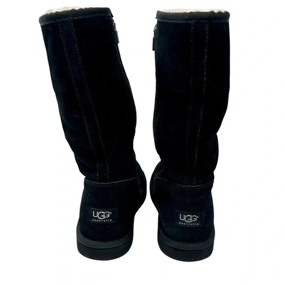 UGG Black Suede Zip Sunshine Tall Boots Sz 6 Shearling Winter Snow Classic 90s - Picture 8 of 14